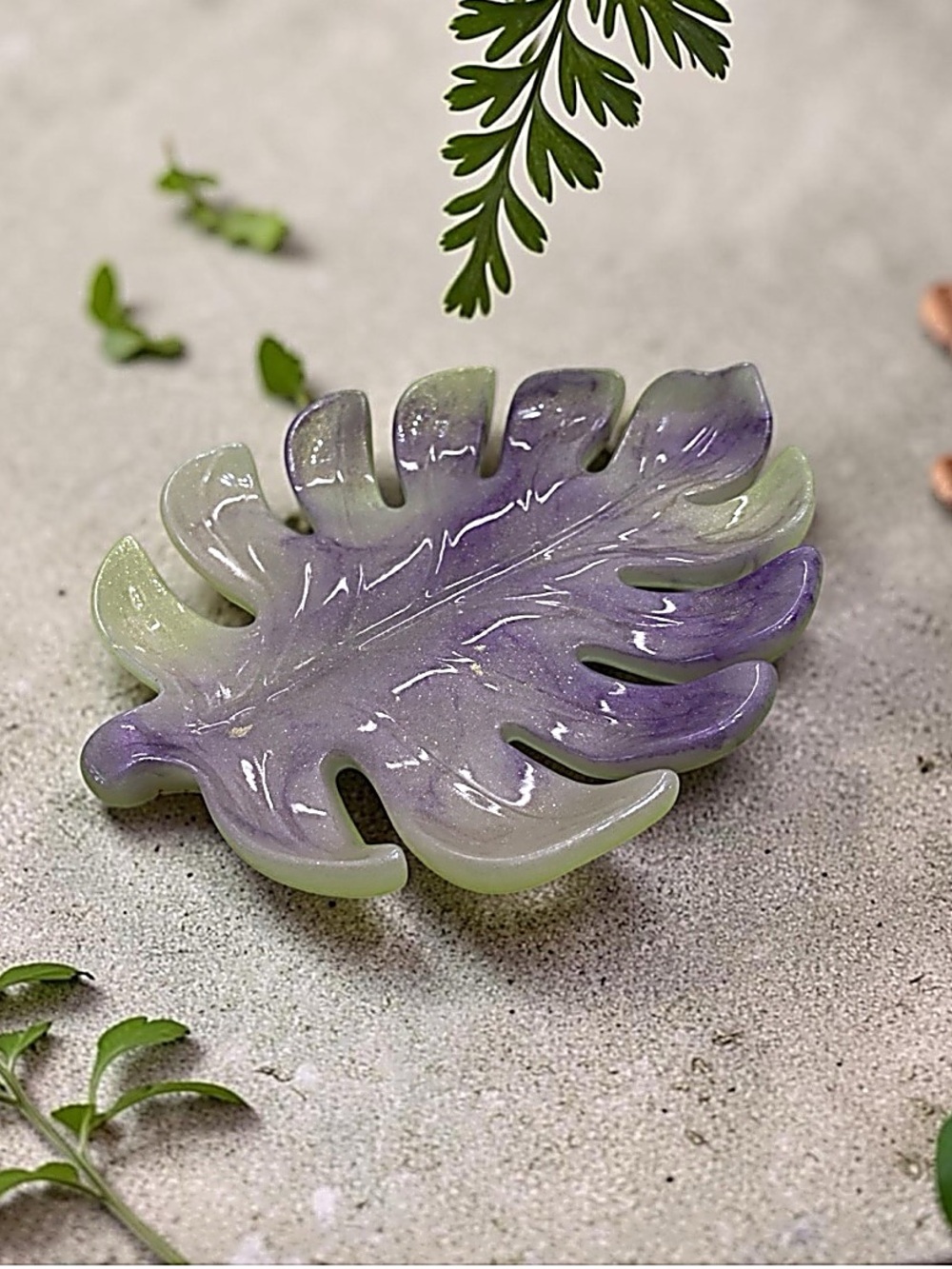 Hand-Painted Purple Leaf Trinket Dish Home Decor